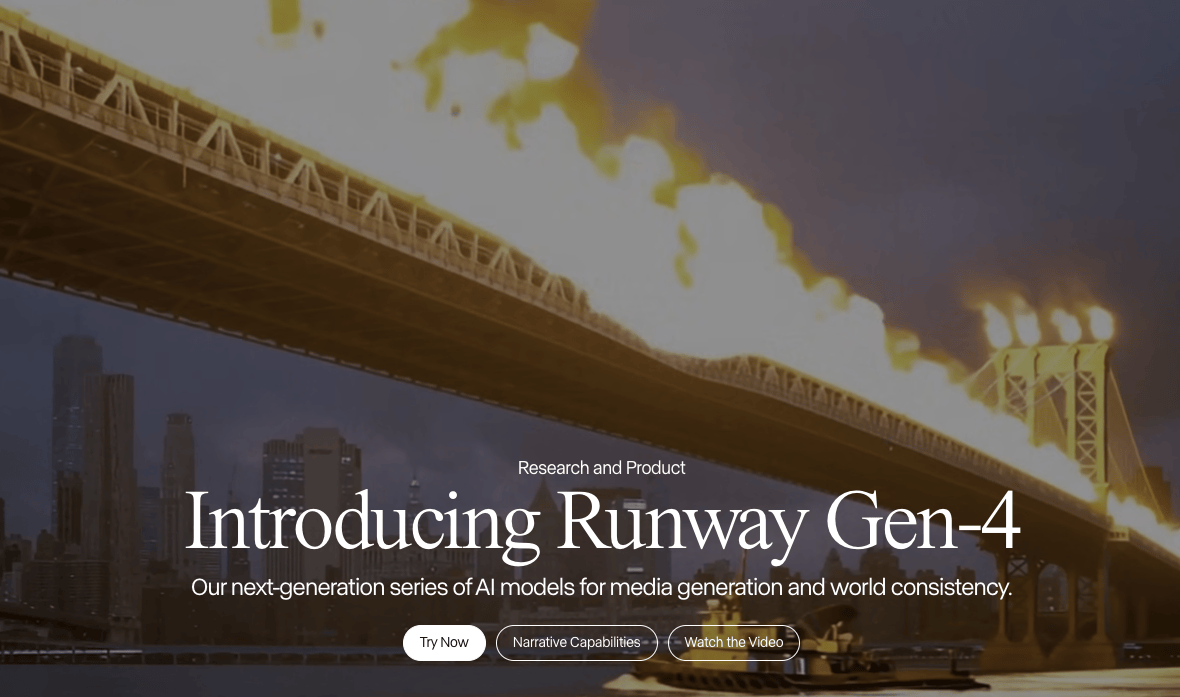 Runway发布Gen-4 AI视频模型，角色场景一致性惊艳升级