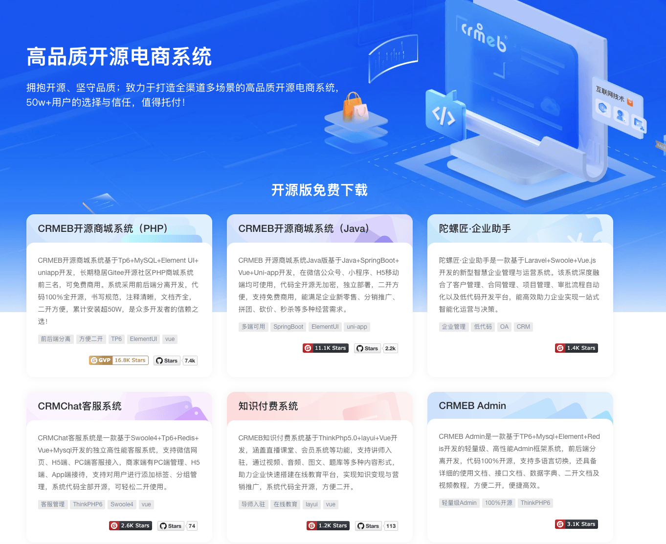 CRMEB开源商城系统：11K Star，完全开源免费商用的电商解决方案
