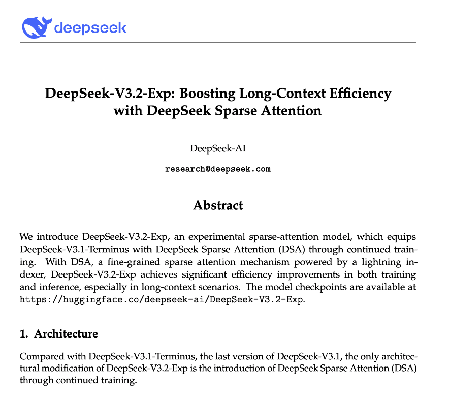 DeepSeek V3.2-Exp发布：全新Sparse Attention技术提升效率，API降价50%