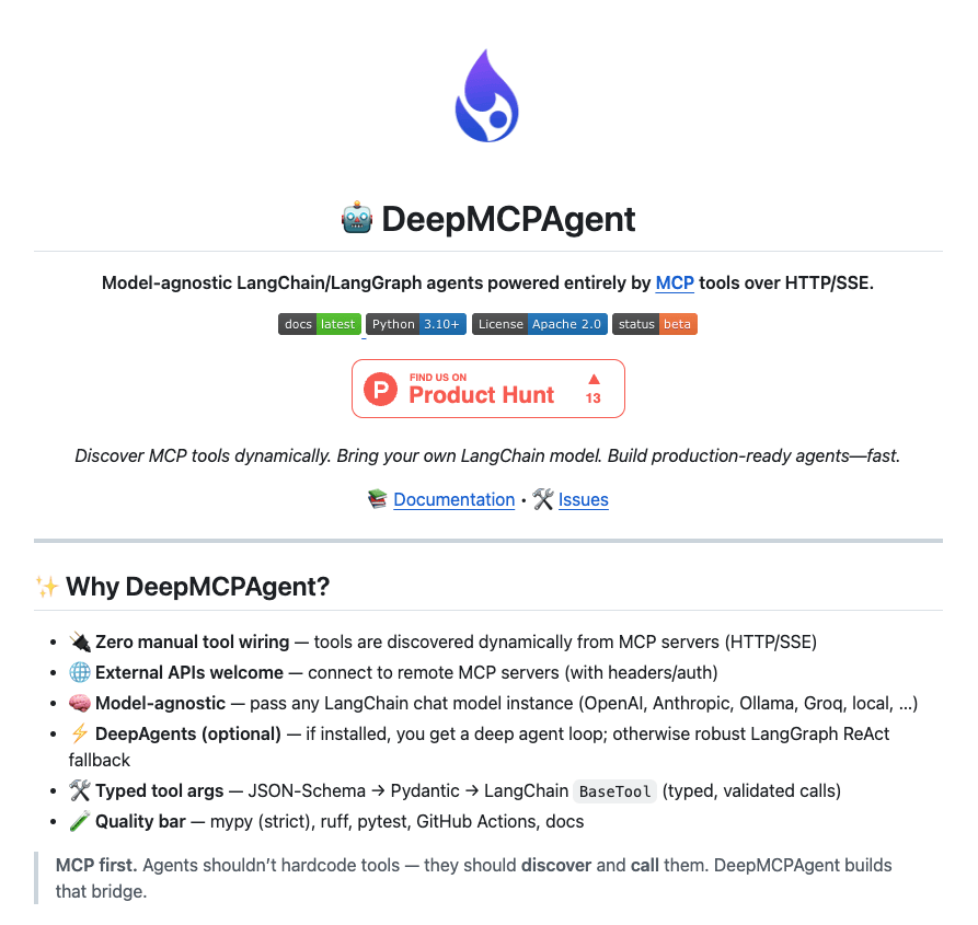 DeepMCPAgent 开源框架：MCP+LangChain 一键搭建生产级 AI 代理，效率提升 10 倍🔥