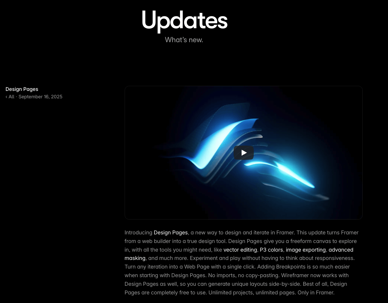 Framer 推出全新「Design Pages」设计模式：无限项目、矢量工具、网页一键生成