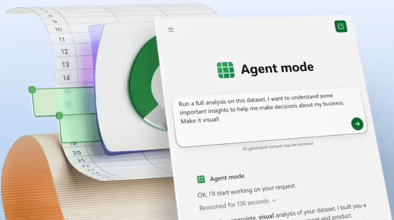 微软 Excel 网页版上线全新“智能体模式”：AI 全程参与数据处理与推理分析